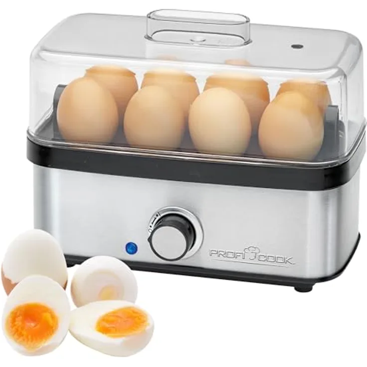 ProfiCook® Eierkocher für bis zu 8 Eier | Egg Cooker mit Omelett-/Pochier-Funktion | Egg Boiler mit Ei-Halter & Messbecher mit Ei-Picker | Eierkocher 8 Eier mit Kontrollleuchte & Summer | PC-EK 1275
