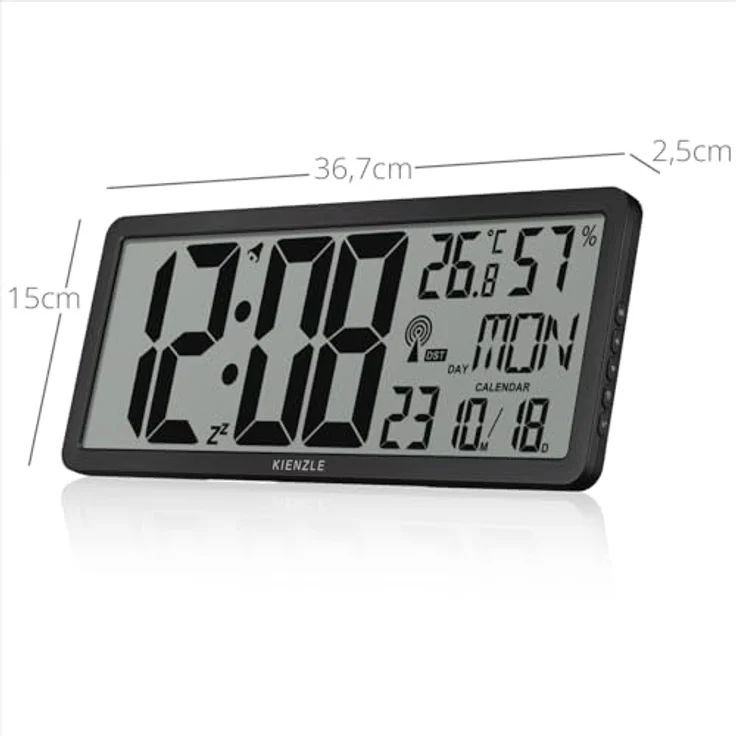 Kienzle Digitale Wanduhr XXL, Automatische Uhrzeiteinstellung, Raumklima-Check, Weckfunktion, 12-/24-Stunden-Format – Bild 6