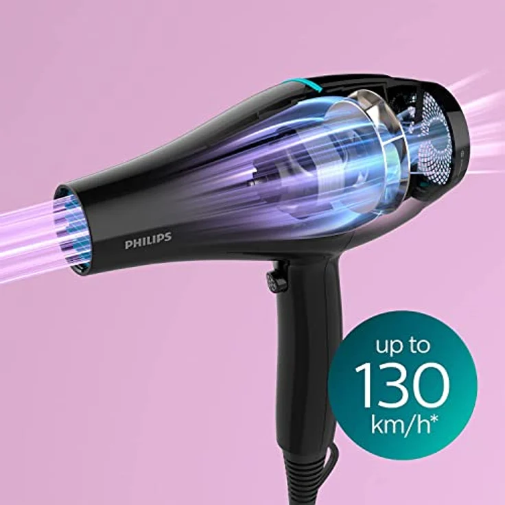 Philips BHD272-00 Profi-Haartrockner, AC-Motor, Ionenpflege, Düse 9 mm und 6 Geschwindigkeitsstufen, Temperatur Thermoprotect, 2100 W, Schwarz und Türkis, 1 Stück 950 g – Bild 4