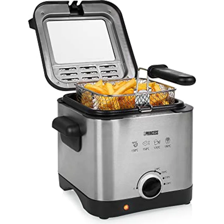 Princess Mini-Fritteuse 182612 – 1,5 L – 1000 W – für 400 g Pommes frites, Silber, Schwarz – Bild 1
