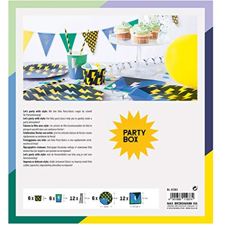 folia 45303 - Party - Box Boys, 42 Teile (für ca. 6 Personen), schöne Tischausstattung für Geburtstage, Feste und vielen weiteren Anlässen – Bild 3