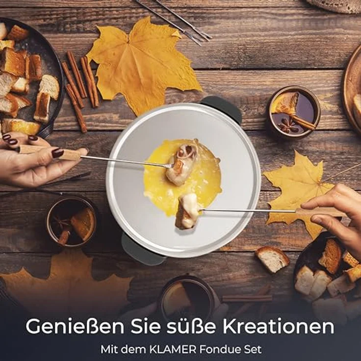 KLAMER Elektro-Fondue Set für bis zu 8 Personen, 1300W, Holzdesign, 1,5L Aluguss-Topf – Bild 9