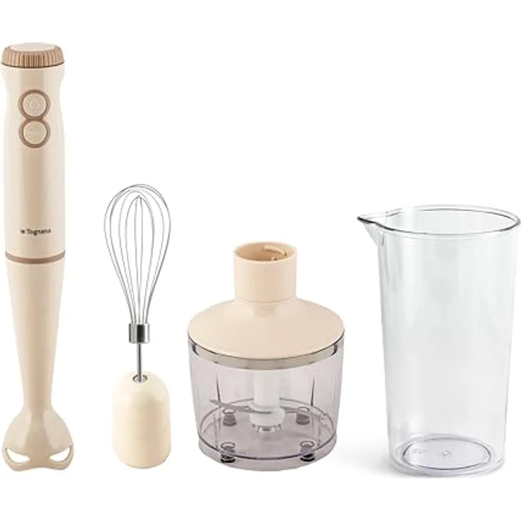Tognana Iridea 3-in-1-Stabmixer, 400 W Leistung, Edelstahlklingen, 600 ml Becher, Champagnerfarben – Bild 1