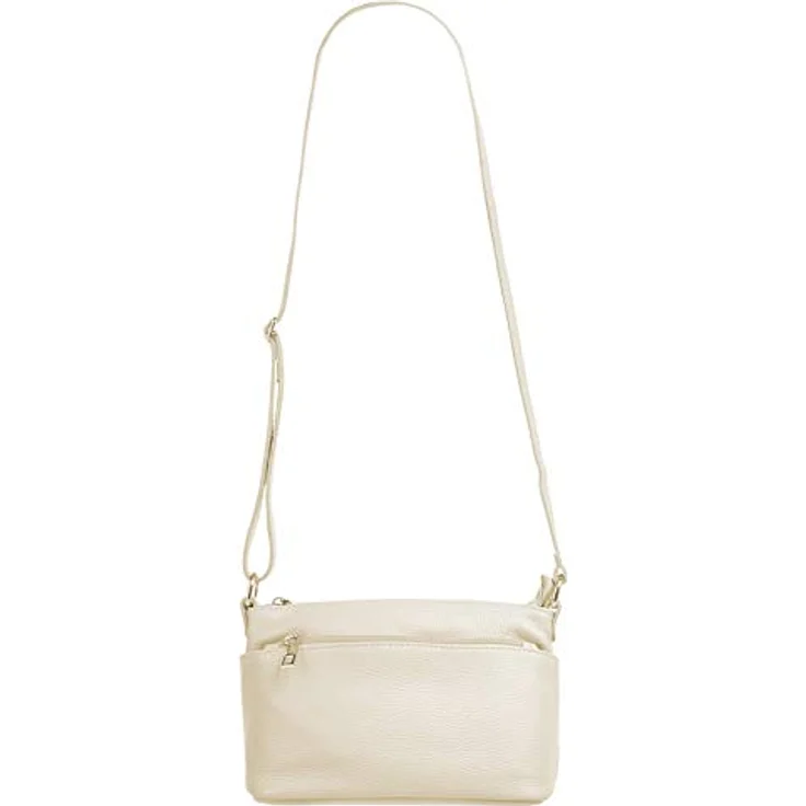 Cluty Umhängetasche aus 100% Rindleder, made in Italy, klassisches Design, 15x27x6 cm, verstellbarer Schultergurt, 4 Reißverschlusstaschen – Bild 7
