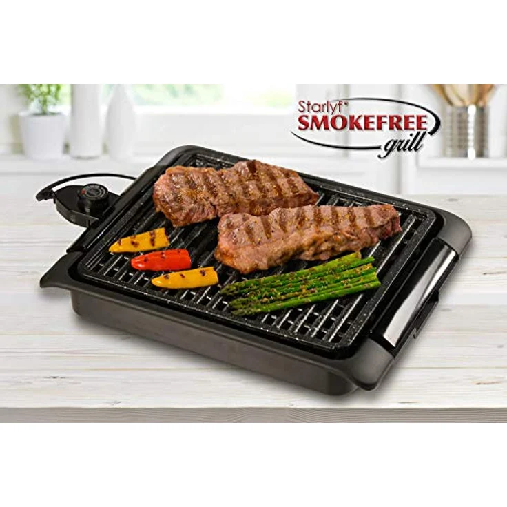 Starlyf Tischgrill Smokefree Grill, 1250,00 W, abnehmbares Thermostat, Stein - Beschichtung, spülmaschinenfest, schwarz – Bild 4