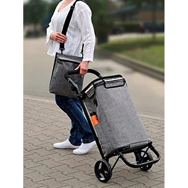 Maximex Einkaufs-TROLLEY Thermo & Comfort - Platzsparender Einkaufswagen, Polyester, 45 x 95 x 28 cm, Hellgrau – Bild 3