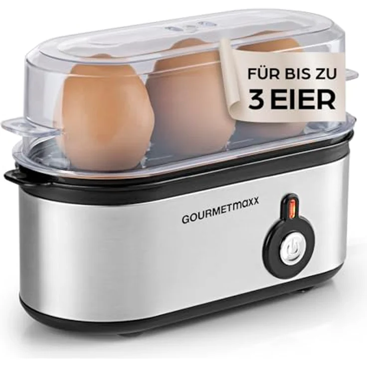 GOURMETmaxx Eierkocher für 3 Eier, Egg Cooker mit 3 Härtegraden, spülmaschinenfeste Teile, kompaktes Design – Bild 1