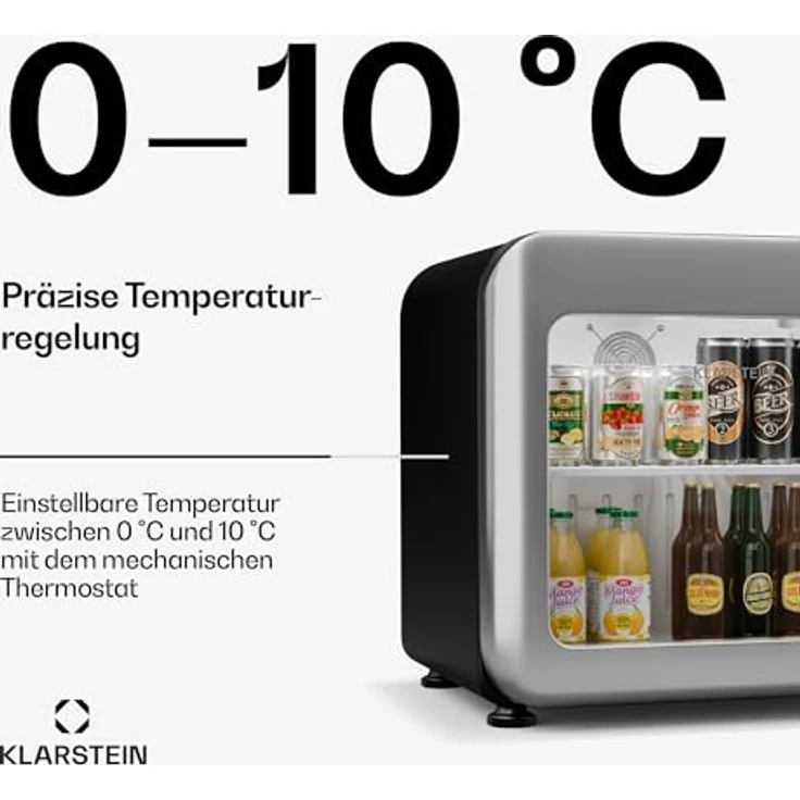 Klarstein Audrey Evo Getränkekühlschrank, 46 Liter Fassungsvermögen, Temperatur einstellbar von 0-10°C, Retro-Design, 49.5 cm hoch, umkehrbare Tür – Bild 4
