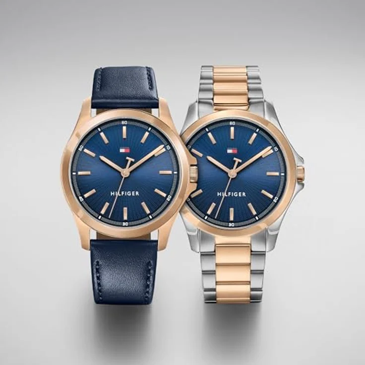 Tommy Hilfiger 1792189, Herren-Armbanduhr mit 43 mm Edelstahlgehäuse in Roségold, marineblauem Lederarmband und 3-Zeiger-Quarzwerk – Bild 5