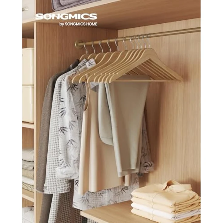 SONGMICS Kleiderbügel Holz, 10er Set, schlank aus Birkenholz, 360° drehbarer Haken, für schwere Winterjacken – Bild 2