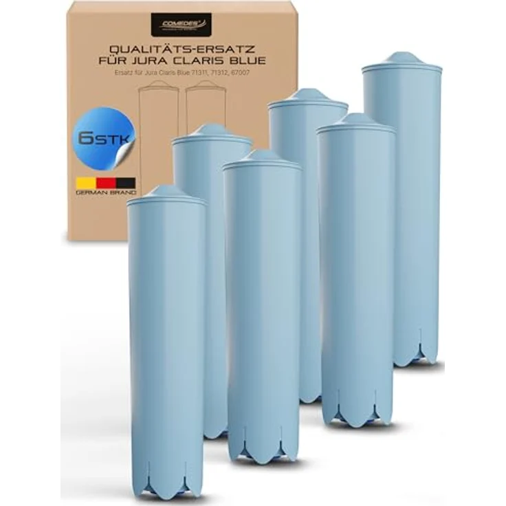 Comedes Wasserfilter 6er Set, Ersatz für Jura Claris Blue, natürliche Aktivkohle mit Ionentauscherfunktion für Jura Impressa, ENA Micro, ENA, Giga – Bild 1