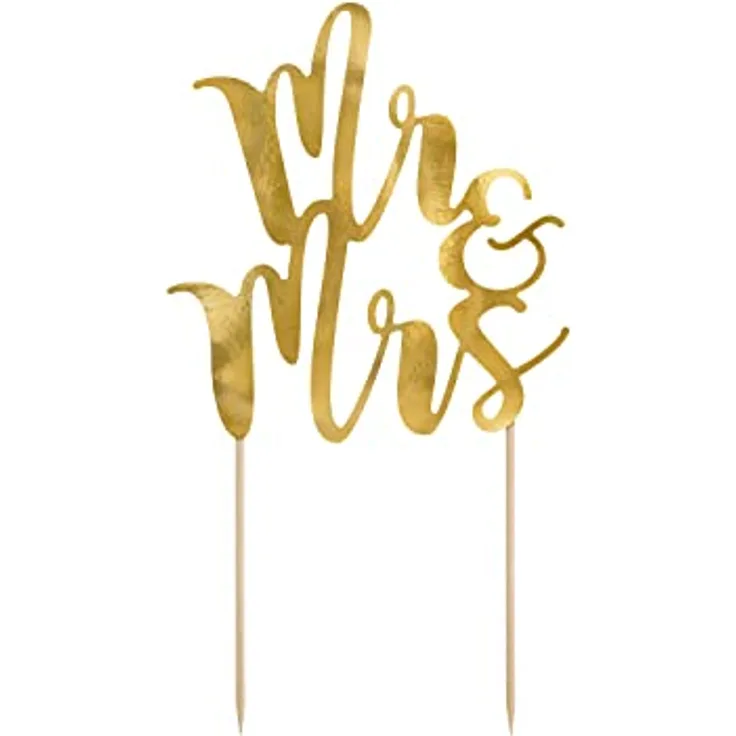 PartyDeco Cake Topper Mr & Mrs 25,5 cm x 1 Stück Hochzeit gold - Tortendeko Kuchendeko Tortenstecker aus Papier