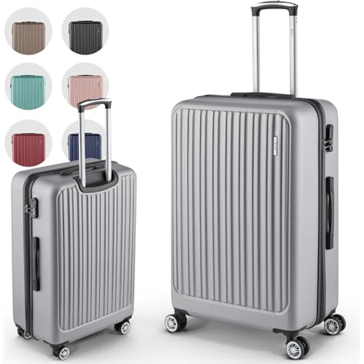 Easy Move ABS Hartschalenkoffer, ergonomisch & sicher, mittelgroßer Trolley mit 360° Rollen, Zahlen-Schloss, Silver Gray, 65cm – Bild 1
