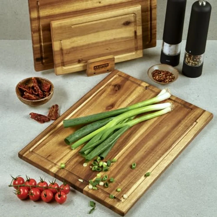 KESPER 3er Set Schneidebrett aus Akazie mit Saftrille, Maße: 40 x 30 x 1,5cm, Braun – Bild 2