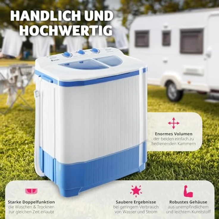 Tectake 400777, Frontlader-Mini-Waschmaschine, Fassungsvermögen 3,5 kg, Standgerät – Bild 3