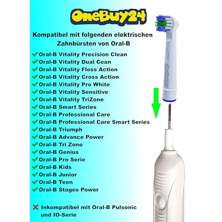 OneBuy24 - Aufsteckbürsten kompatibel mit Oral-B elektrischen Zahnbürsten - 20 Stück. Kompatibel mit Precision Clean, Vitality, Professional Care, TriZone, Triumph, Advance Power, Smart Series – Bild 5