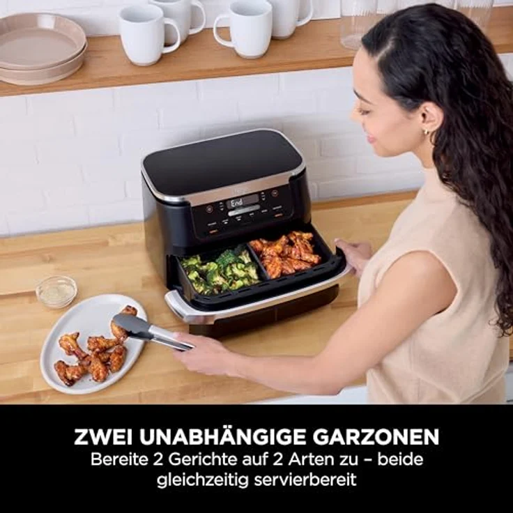 Ninja FlexDrawer Heißluftfritteuse AF550EU, 6 Liter, Schwarz, Dual Zone, 6-in-1, Antihaft, spülmaschinenfest – Bild 2