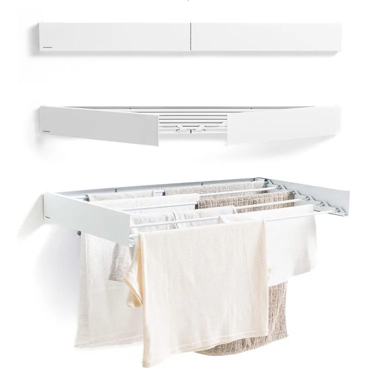InnovaGoods Dryva 100, Klappbarer, ausziehbarer Wand-Wäscheständer mit 6 m Trockenfläche und robusten, rostfreien Eisenstangen