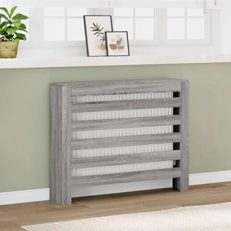 vidaXL Heizkörperverkleidung Grau Sonoma, 104x20x82 cm, Holzwerkstoff mit modernem Latten-Design und pflegeleichter Oberfläche – Bild 2
