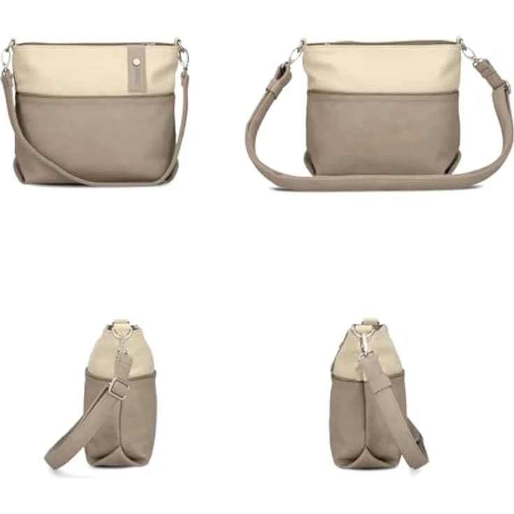 ZWEI Beuteltasche Jana J8, Umhängetasche aus weichem Kunstleder, grau, 27 x 10 x 23 cm – Bild 3