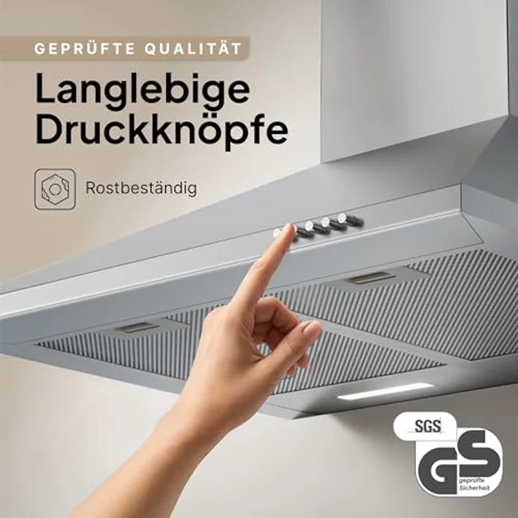 LEVIVO Dunstabzugshaube 60cm A+++ mit 410 m³/h, Umluft & Abluft, 2 Aktivkohlefilter, 2 Fettfilter, Wandhaube, 3 Stufen, Edelstahl – Bild 3
