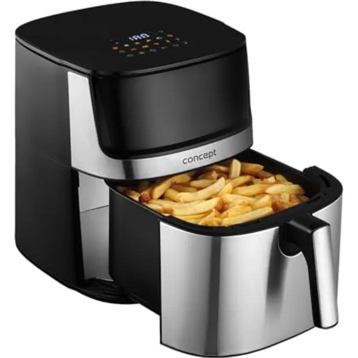 CONCEPT Heißluftfritteuse FR8010, 10 voreingestellte Programme, manuelle Temperatureinstellung von 80 bis 200 Grad, Schwarz