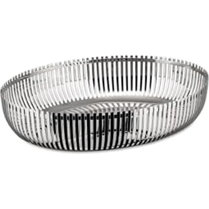Alessi Brotkorb PCH06/26, ovaler Edelstahl Brotkorb mit glänzender Oberfläche und zarten Lichtreflexen