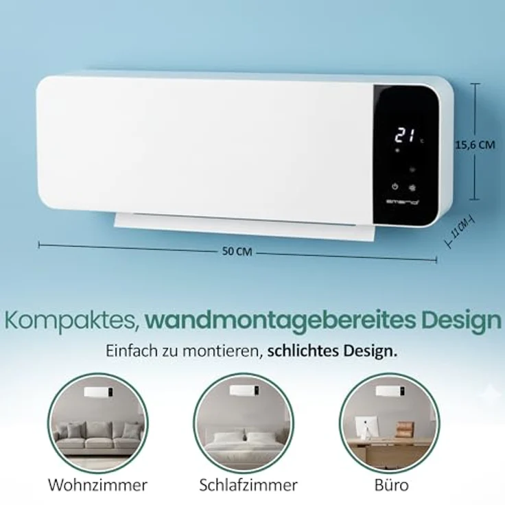 EMERIO Wand Heizlüfter FH-133172, 2000W mit einstellbarem Wochen Timer, PTC-Keramik-Heizelement, 2 Heizstufen, einstellbarem Thermostat, Fenster offen-Erkennung, oszillierend und LED-Display – Bild 5