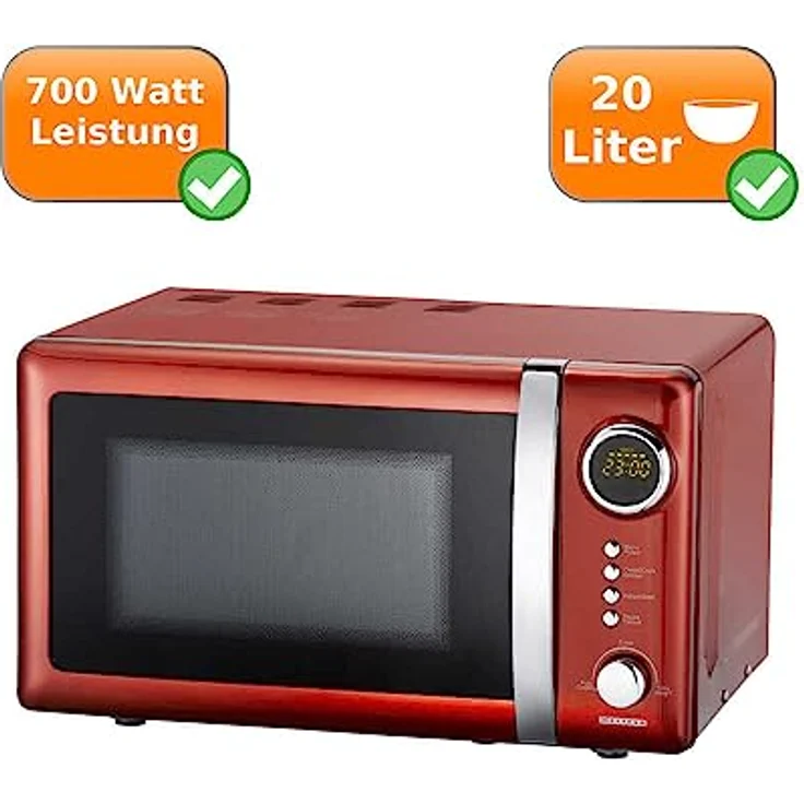 Melissa 16330109 Classico Retro Mikrowelle, Standgerät, 20 Liter Garraum, 700 Watt, rot metallic – Bild 2