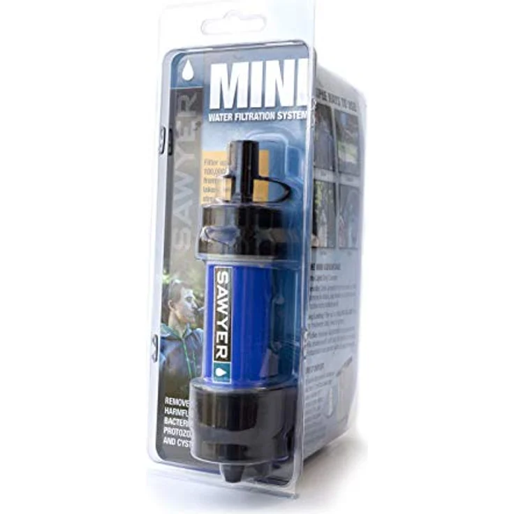 Sawyer MINI Wasserfilter SP128, kompakter Hohlfasermembranfilter mit 378.540 Liter Filterkapazität, Blau – Bild 1