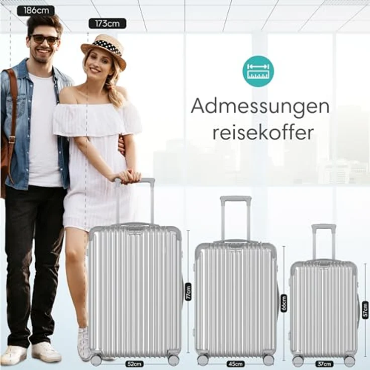 Voyagoux Hartschalenkoffer 116L, Groß mit TSA-Schloss, ABS, 4x 360° Rollen, Silber, 76x48x30cm – Bild 3