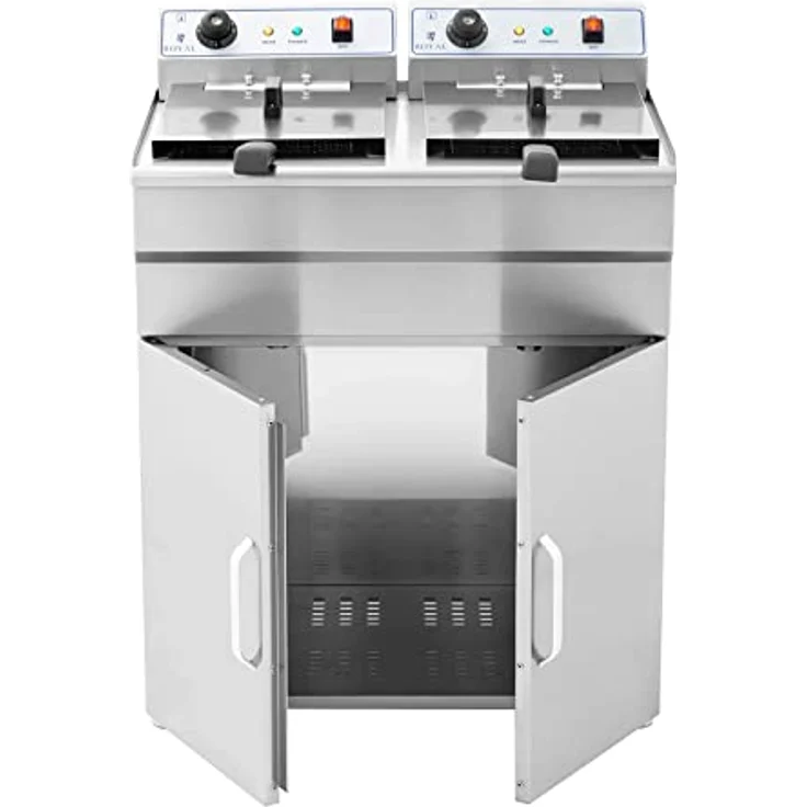 Royal Catering RCKF-16DSH Fritteuse Friteuse Fritöse mit Unterschrank (2x16 L, 2x6000 W, 380V Starkstrom, Ablasshahn, inkl. Schrank) silber – Bild 5