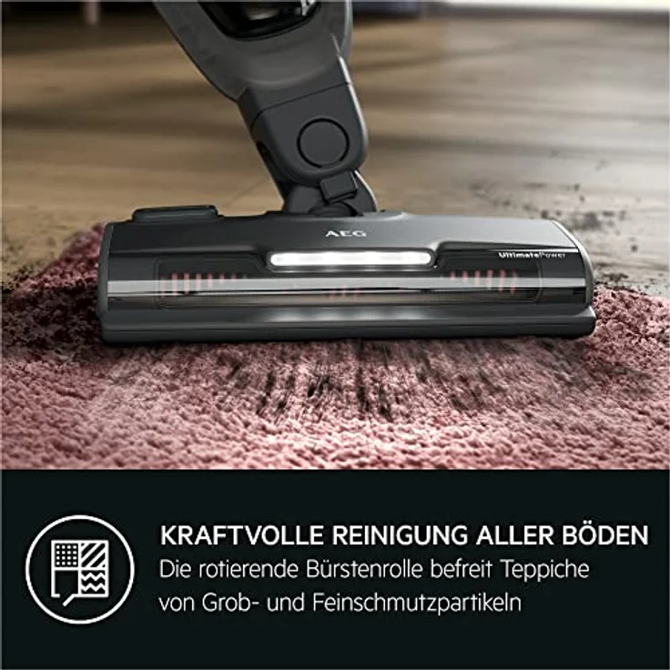 AEG ULTIMATE 5000 ANIMAL AS52AB18UG Akku-Staubsauger / 2in1 / leise 79 dB(A) / 58 % Recyclingmaterial / bis zu 45 Min. Laufzeit / Automatik / freistehend / Tierhaarentfernung / inkl. Zubehör / grau – Bild 4