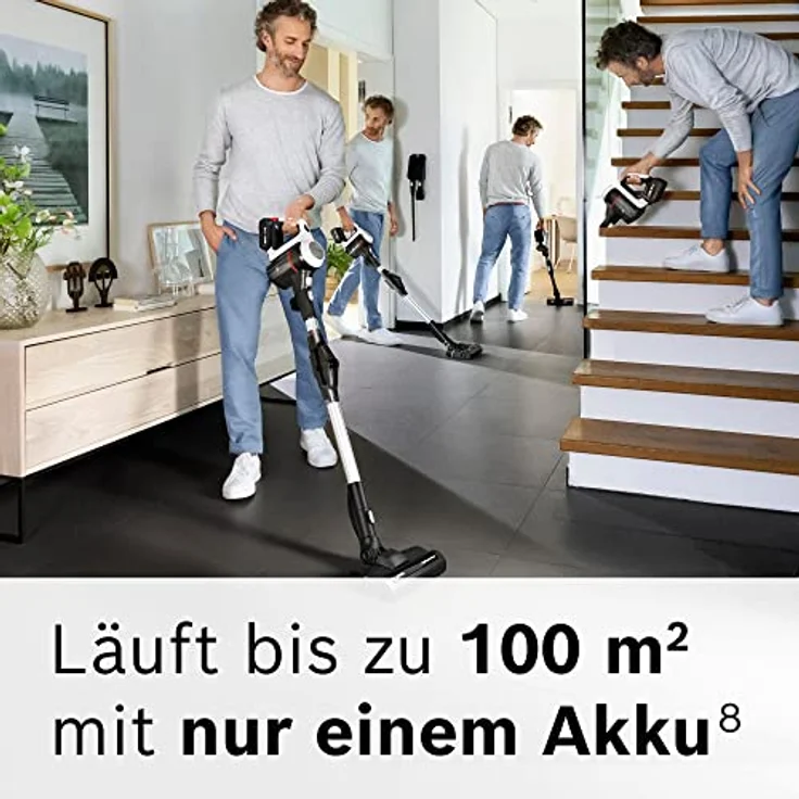 Bosch Akku-Staubsauger Unlimited 7 BSS715CARP, kabellos, Knickrohr, Hygiene-Filter, 10 Jahre Motorgarantie, 5.0 Ah Akku, Schnellladegerät, XXL-Polsterdüse, Turbostufe, Made in Germany, weiß – Bild 5
