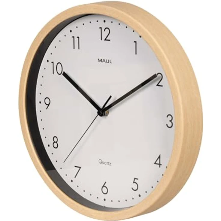 Maul 9051470 Quarz Wanduhr, 30cm Holzoptik mit schleichendem Sekundenzeiger, weißes Ziffernblatt – Bild 5