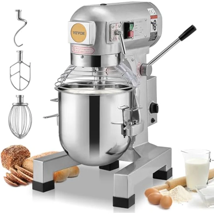 VEVOR Kommerzieller Küchenmixer B30B, 28,5 l Standmixer mit 3 Geschwindigkeiten, 1100 W, Edelstahlschüssel und 3 Mixaufsätzen, funkelt in Silber – Bild 1