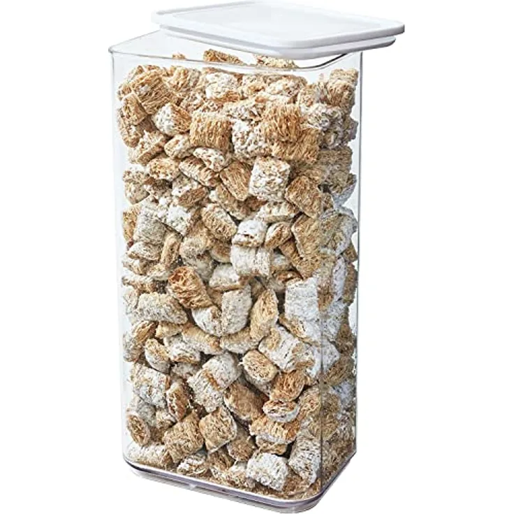 iDesign Vorratsbehälter mit Deckel, hohe Lebensmittel Aufbewahrungsbox aus recycelbarem Plastik, luftdichte Vorratsdose für Backzutaten und andere trockene Lebensmittel, durchsichtig/weiß