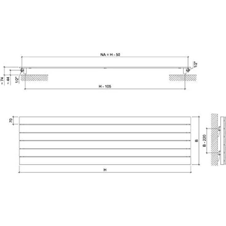 Ximax Raumheizkörper P1 Horizontal, 59,5 x 120 cm, 761 W, Weiß, kompatibel mit Thermostatventilen – Bild 4