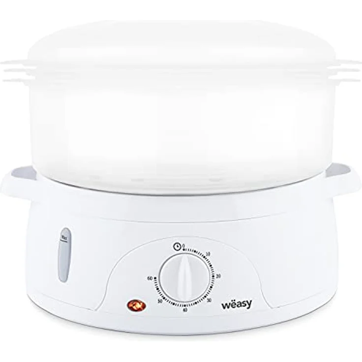 Wëasy Elektrischer Dampfgarer VEGE8 Multifunktions 9 l kompakt, 3 stapelbare Schalen zum Kochen von Eiern, Gemüse, Fleisch, Fisch, Rizkocher, Timer 60 Minuten, Vitaminaufbewahrung – Bild 3