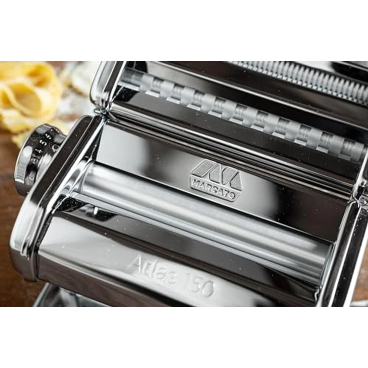Marcato Classic Atlas 150 Nudelmaschine, verschiedene Nudelsorten, Fettuccine, Lasagne, Tagliolini, Aluminium, Edelstahl, silber – Bild 3