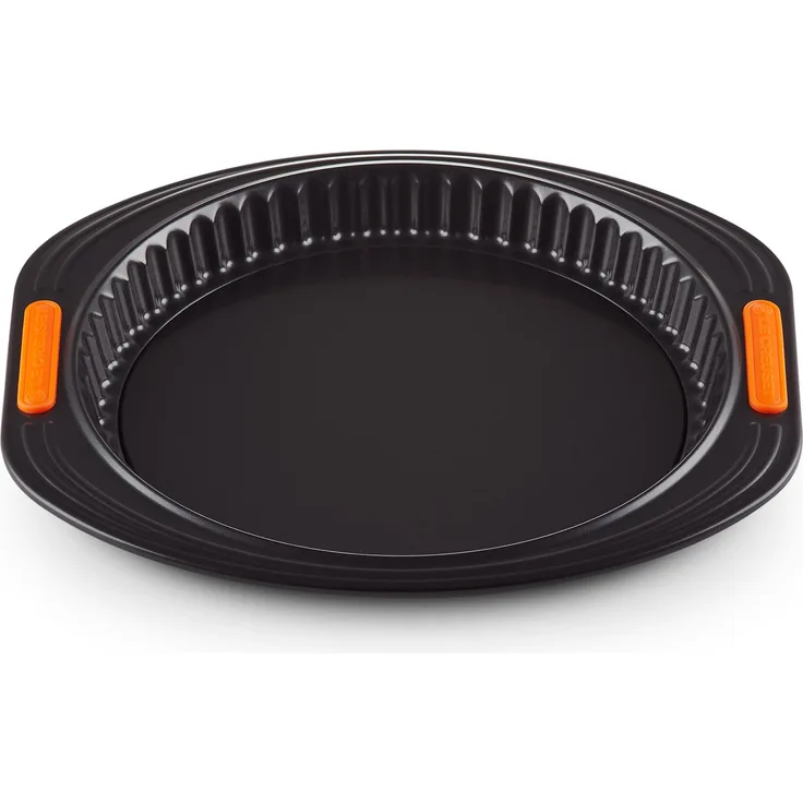 Le Creuset Quiche- und Obstkuchenform, Backform mit praktischen Hebeboden und Antihaftbeschichtung, Schwarz
