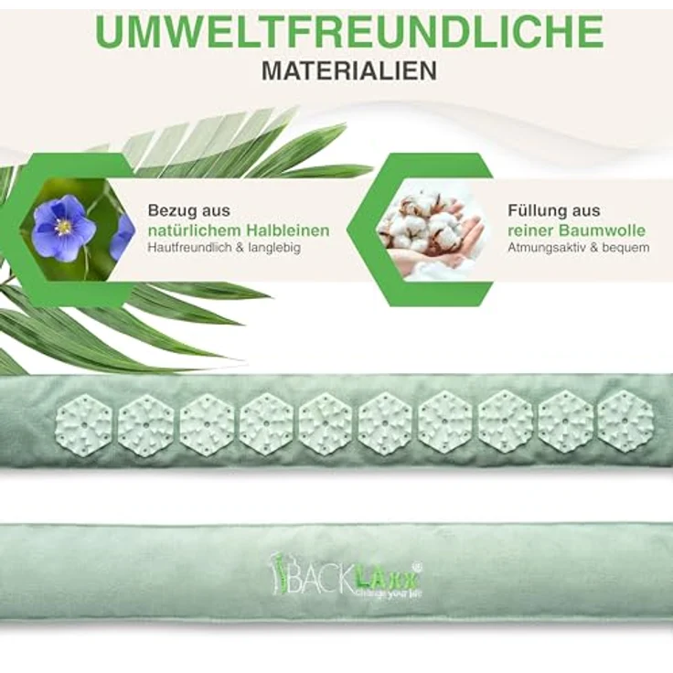 BACKLAxx® Massagegerät Akupressur Stirnband, Kopfband, Kopfmassagegerät mit Tasche zur Kopfmassage, Intensitätsregulierung durch Klettverschluss, nachhaltiges Halbleinen, 230 Spitzen, extra intensiv - blau – Bild 4