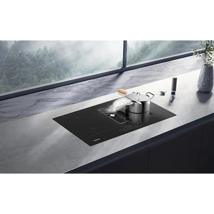 Respekta Kochfeldabzug Backdraft Downdraft Muldenabzug Induktion 83 cm Calima, Touch-Control-Bedienung, 4 separate Kochzonen, Bridge-Funktion, teilgeführte Umluft, integrierter Dunstabzug, inkl. Kohlefilter-Set, schwarz – Bild 5
