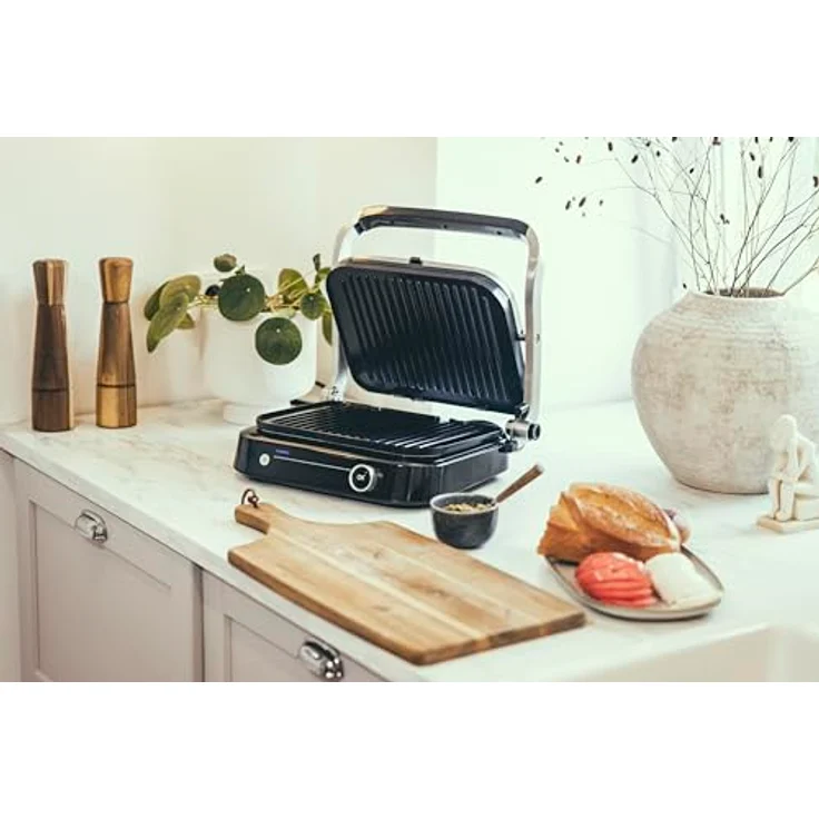 SEVERIN SEVINI PRO Kontaktgrill für Sandwiches, Steak und als Panini Grill, antihaftbeschichtet, 7 Automatikprogramme, 1800 W, schwarz/silber – Bild 5