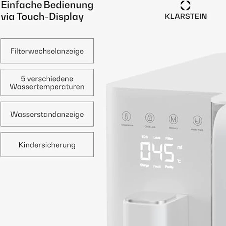 Klarstein VitalPour Wasserfilter, 5-stufige Umkehrosmose mit 5 L Tank, Touch-Panel, Heizfunktion, flexibles Wasser in fünf Temperaturstufen – Bild 6