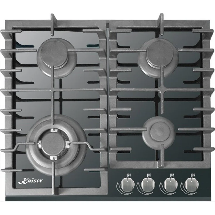 Kaiser Küchengeräte KCG 6383 Gas-Kochfeld 60 cm, 4 Brenner inkl. 3,8 kW WOK-Brenner auf schwarzem Glas, autark, mit Zündautomatik