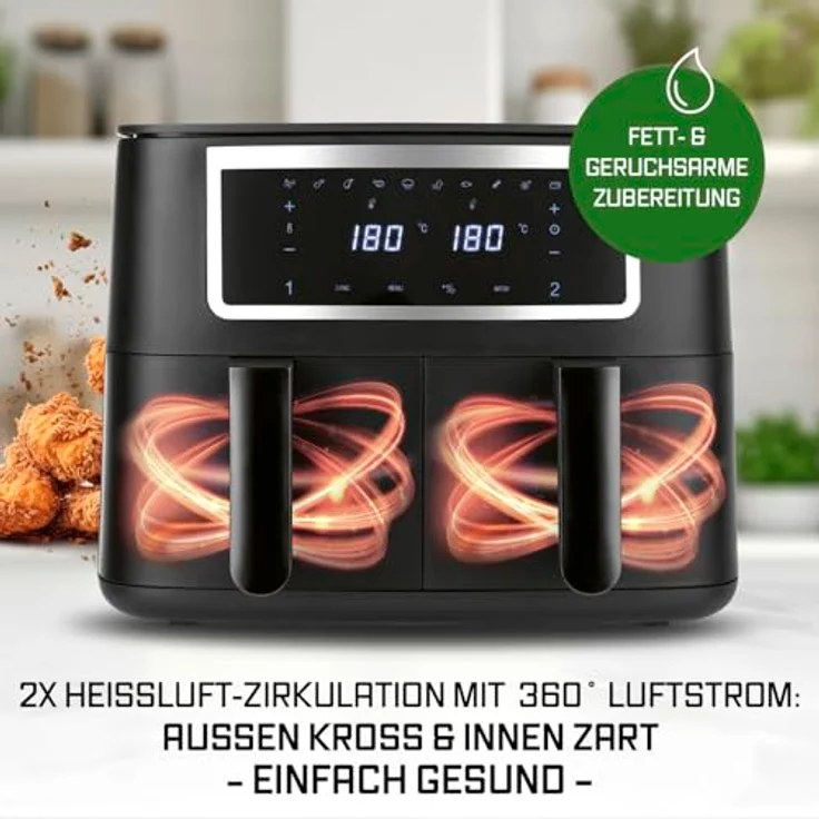 GOURMETmaxx Heißluftfritteuse Doppelkammer 2 x 4 L, Synchro-Garzonen Airfryer, Fritteuse mit Touchscreen,  2 Kammern & 10 Programmen – Bild 4