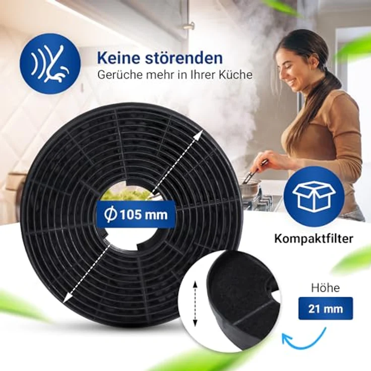 VIOKS 6x Kohlefilter Dunstabzugshaube, Aktivkohlefilter rund für Respekta MIZ0058, MIZ 0058, PKM CF130 - 105 mm Durchmesser, effektive Geruchs- und Fettbeseitigung – Bild 4