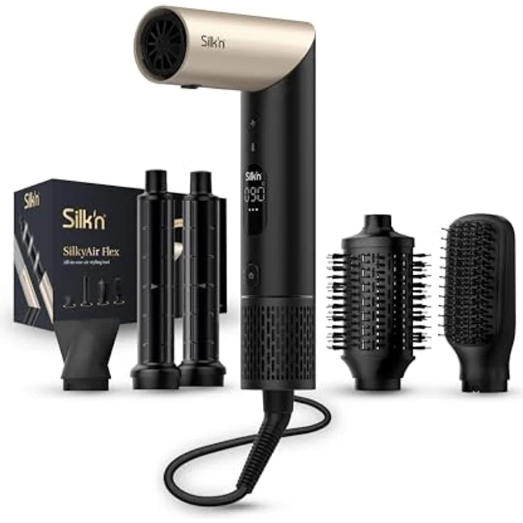 Silk'n Haartrockner I SilkyAir Flex I Föhn und Stylingbürsten mit Negativ-Ionen-Technologie I 5 Zubehörteile inklusive und Aufbewahrungskoffer I 1300 W, Schwarz – Bild 2