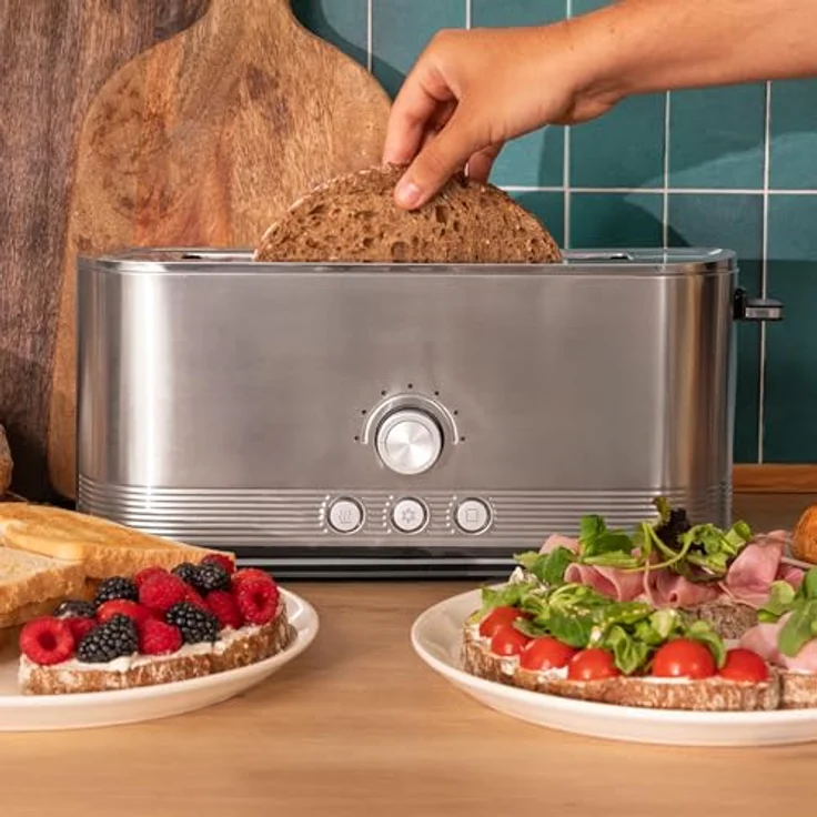Cecotec Shine&Toast Extra, Vertikaler Toaster aus Edelstahl, 1050W, für 2 Scheiben, breiter Schlitz 3,8 cm, 7 Röststufen, Leuchtring, obere Stangen – Bild 4